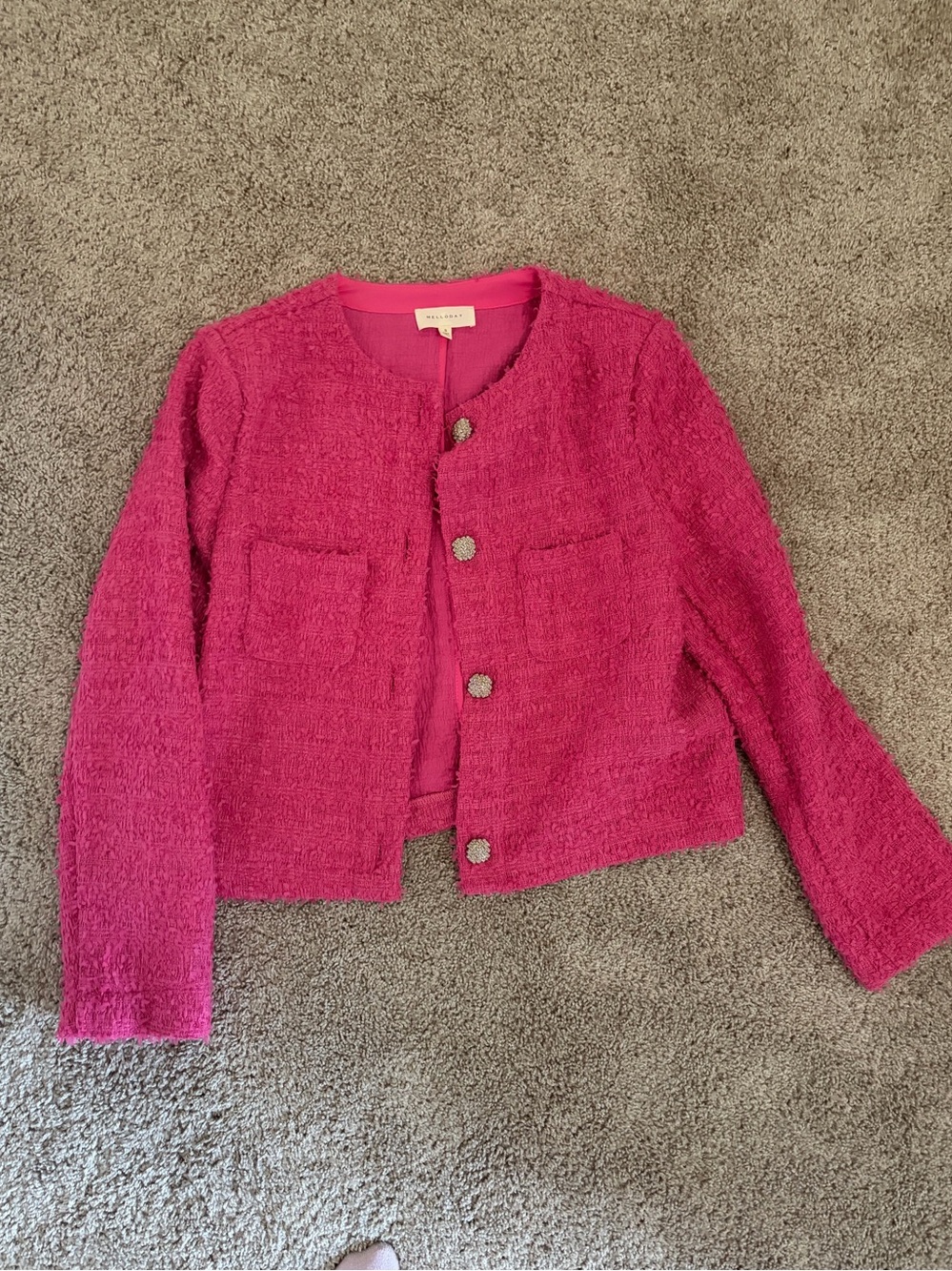 Hot Pink Tweed Jacket - Classic Button Front